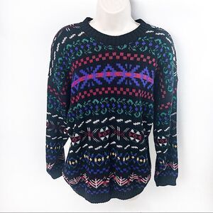 VTG 80’s Multicolor Knit Geo Tunic Sweater Sz L